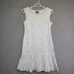 Connected Dress Womens 12 A Line White Floral Overlay Cottagecore Boho Y2K Short